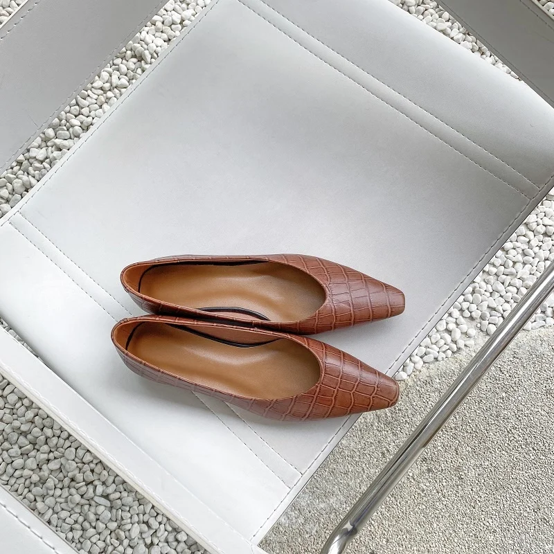 

Leather Square Cow Toe Women Simple Girls Comfortable Flats Slip On Ladies Shoes Without Heels