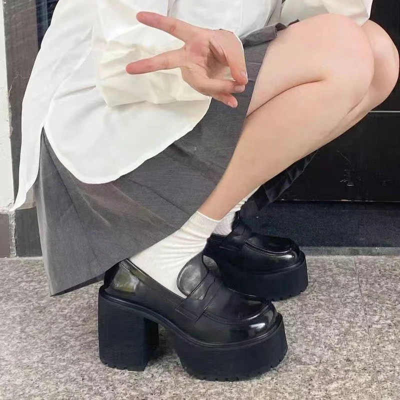 Женские лоферы в стиле ретро на высокой платформе и массивном каблуке Lucyever