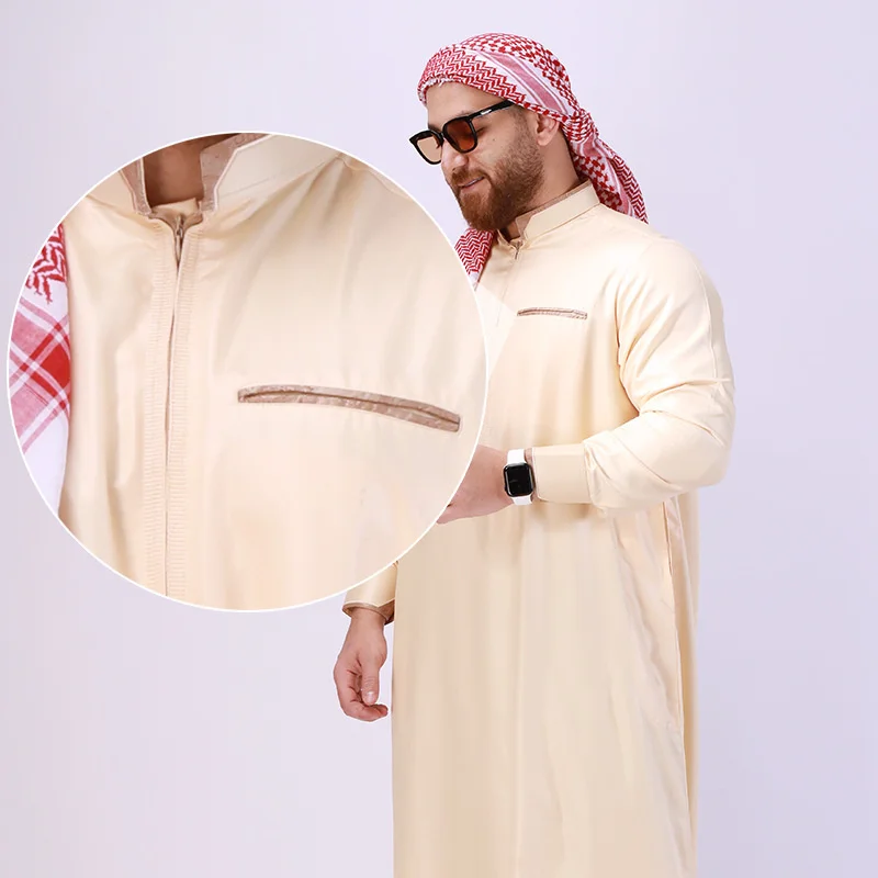 

New Solid Color Worship Dress Muslim Robe Arab Kaftan Dubai National Male Mens Clothing Hijab Islamic Abaya Men Arabian Costume