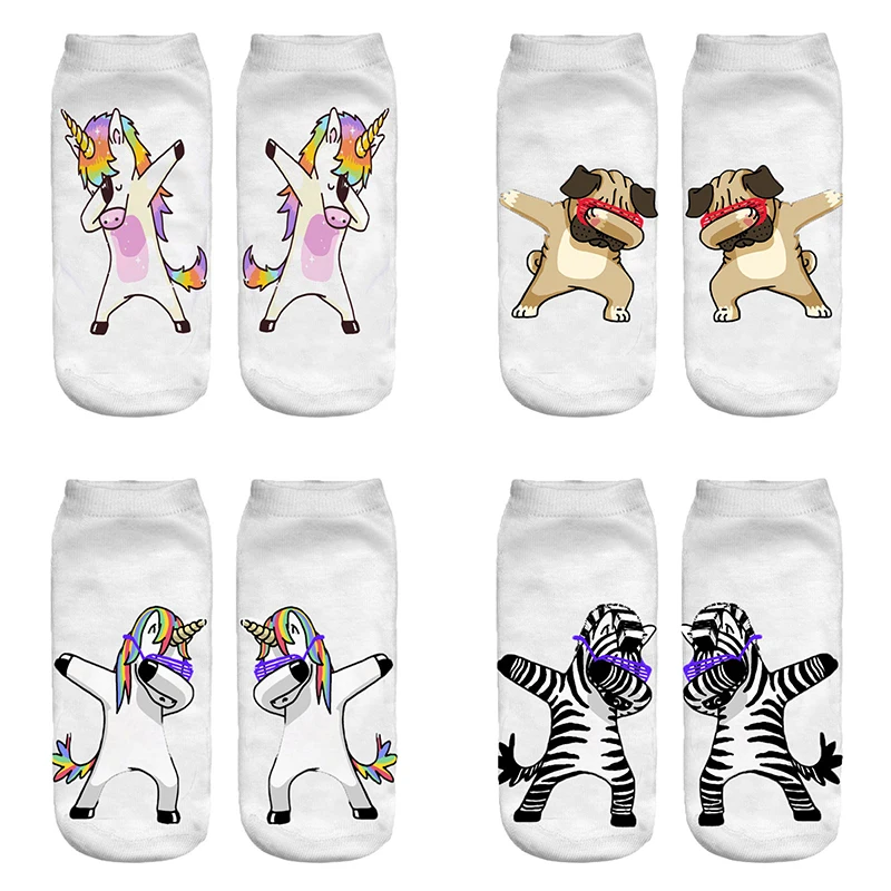 

New Harajuku 3D Print Unicorn Socks Women Kawaii Ankle Licorne Chaussette Femme Calcetines Mujer Cute Art Funny Sox
