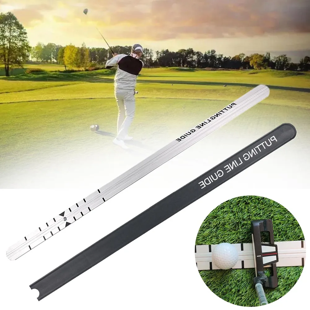 

1pc Golf Putter Ruler With Storage Leather Case Golf Putter Straight Ruler Aluminum Golf Practice Aid Putting Alignment Rail