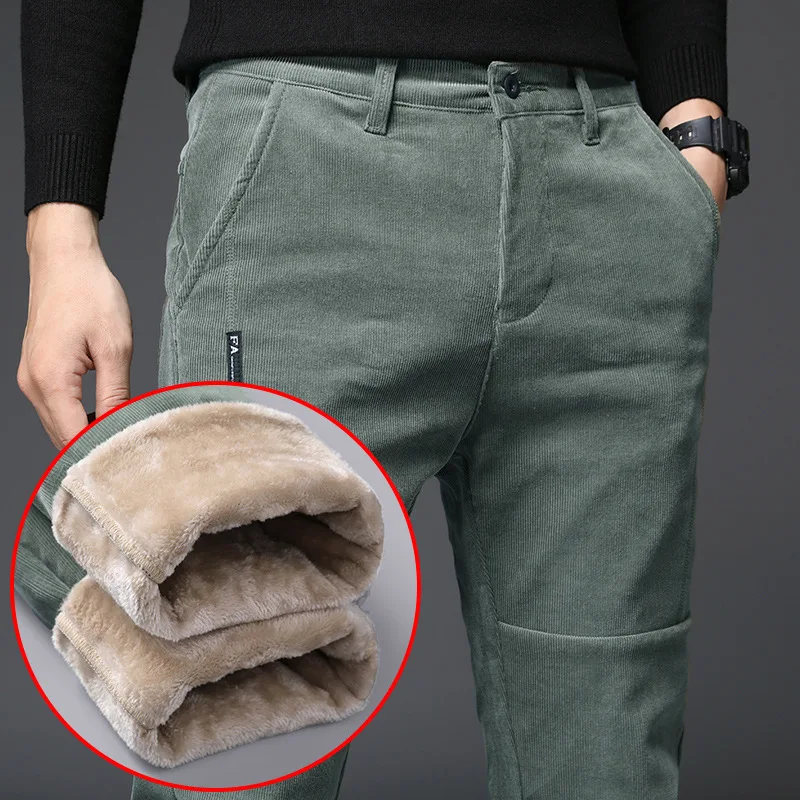 

Winter men's thick velvet warm men's corduroy trousers loose straight pants