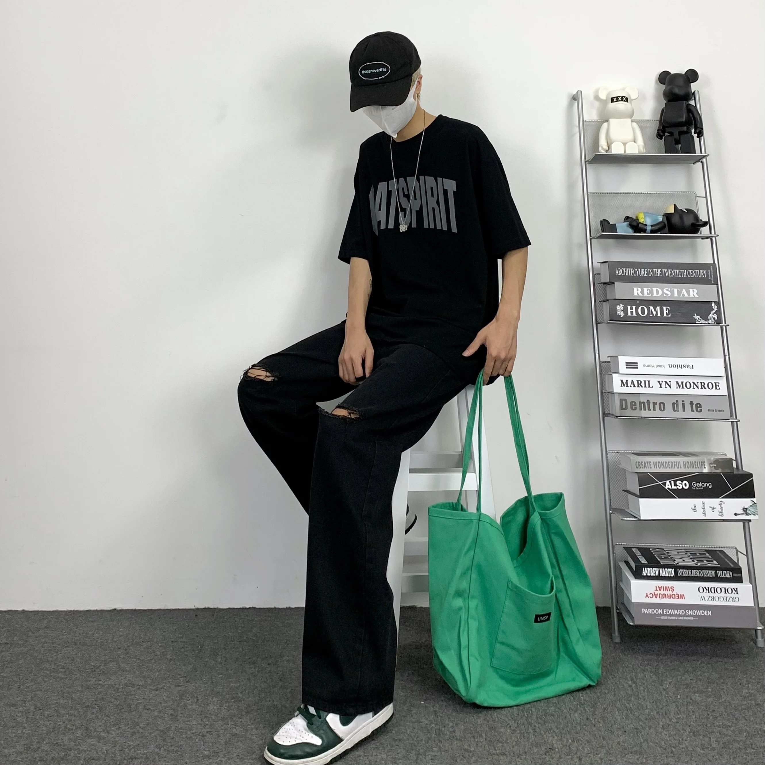 Pants Men's Jeans Hip Hop Korean Style Black Ripped Straight Jeans Loose Pants Women's Loose Jeans Y2k Men's Jeans Casual Men