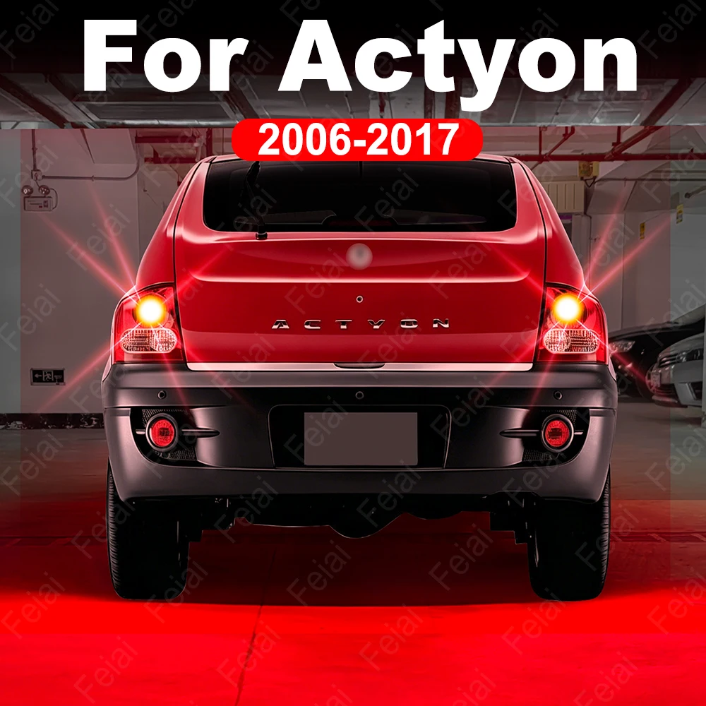Фото Автомобильная светодиодная лампа заднего стоп-сигнала для SsangYong Actyon 2006-2017, красные светодиодные стробоскопические стоп-сигналы №1