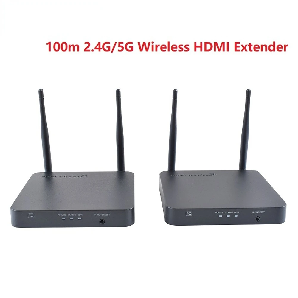 Wireless HDMI Extender 100m 1080P 2.4G/5G Loop Out 1x2 HDMI Transmitter and Receiver with IR Video Transmission System For HDTV
