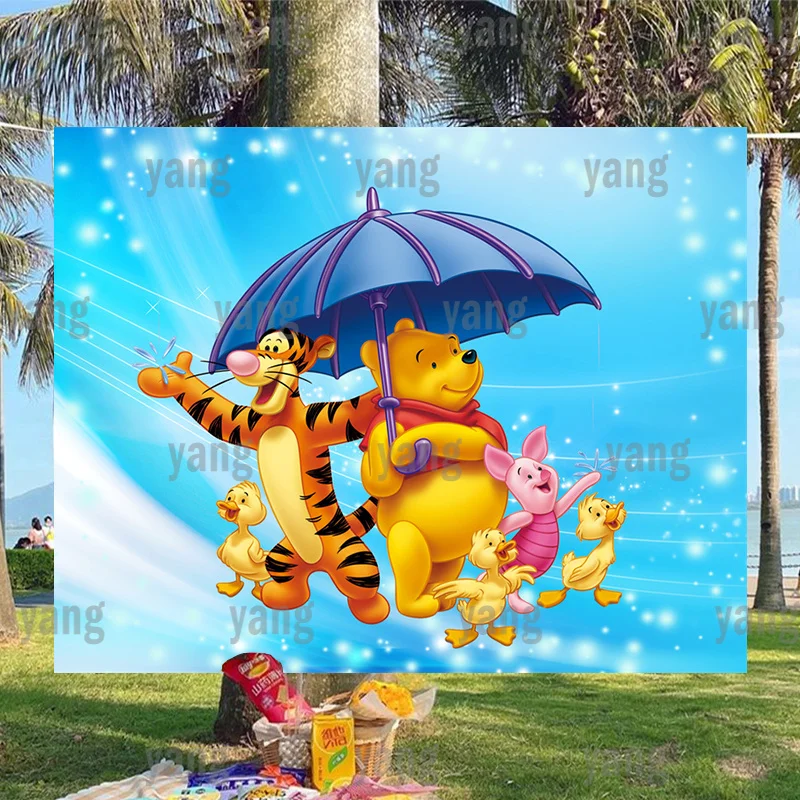 

Lovely Leaves Glitter Wall Colorful Winnie Bear Tigger Piglet Custom Disney Party Banner Background Birthday Backdrop Decoration
