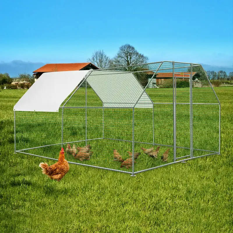 

Run Coop 10×12ft Large Metal Chicken Coop Flat Shaped, Walk-in Hen Cage, Outdoor Poultry Cage with Waterproof Cover for Backyar