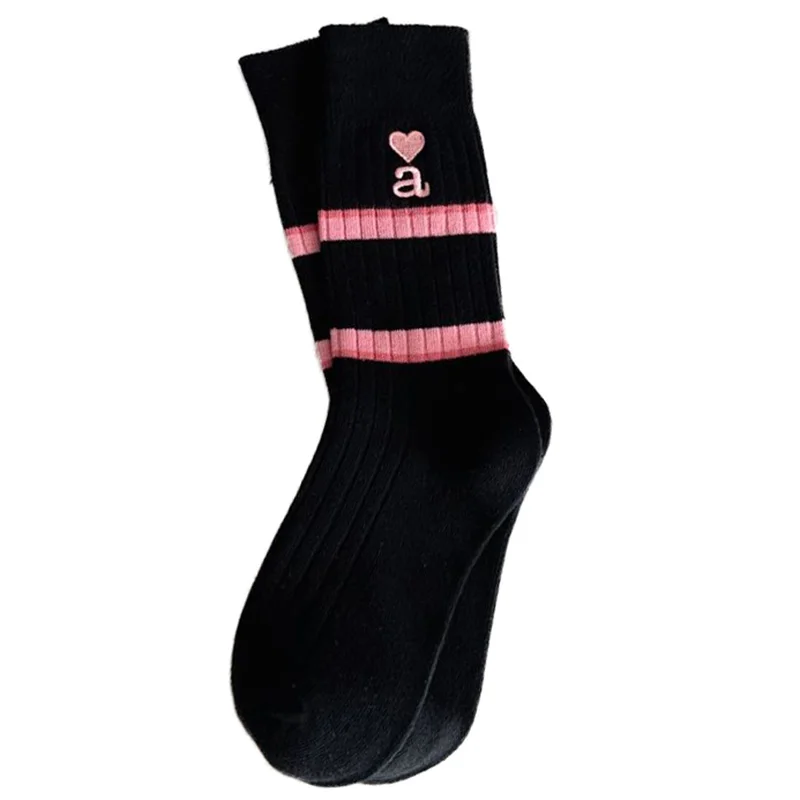 6 Pairs Sweet Striped Letters Socks Women Fashion Long Winter Cotton Heart Socks Soft Comfortable Chaussette Femme Korean Style