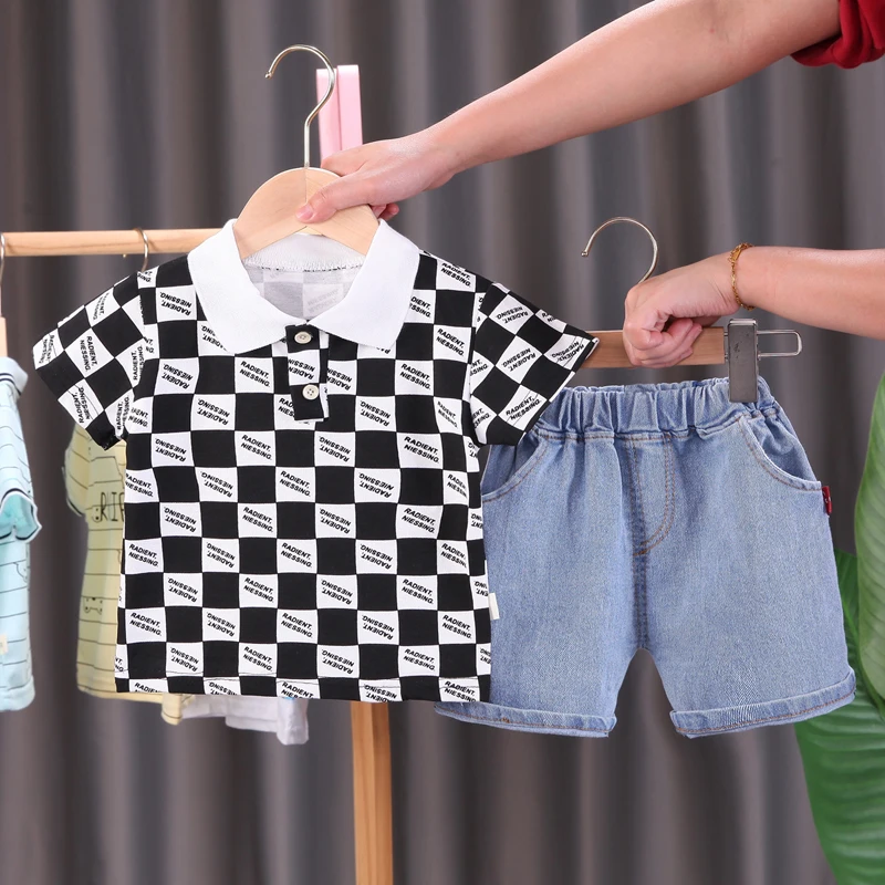 

High-Quality Baby Summer Cotton Polo Shirt + Children's High-Quality Demin Shorts 2-Piece Set