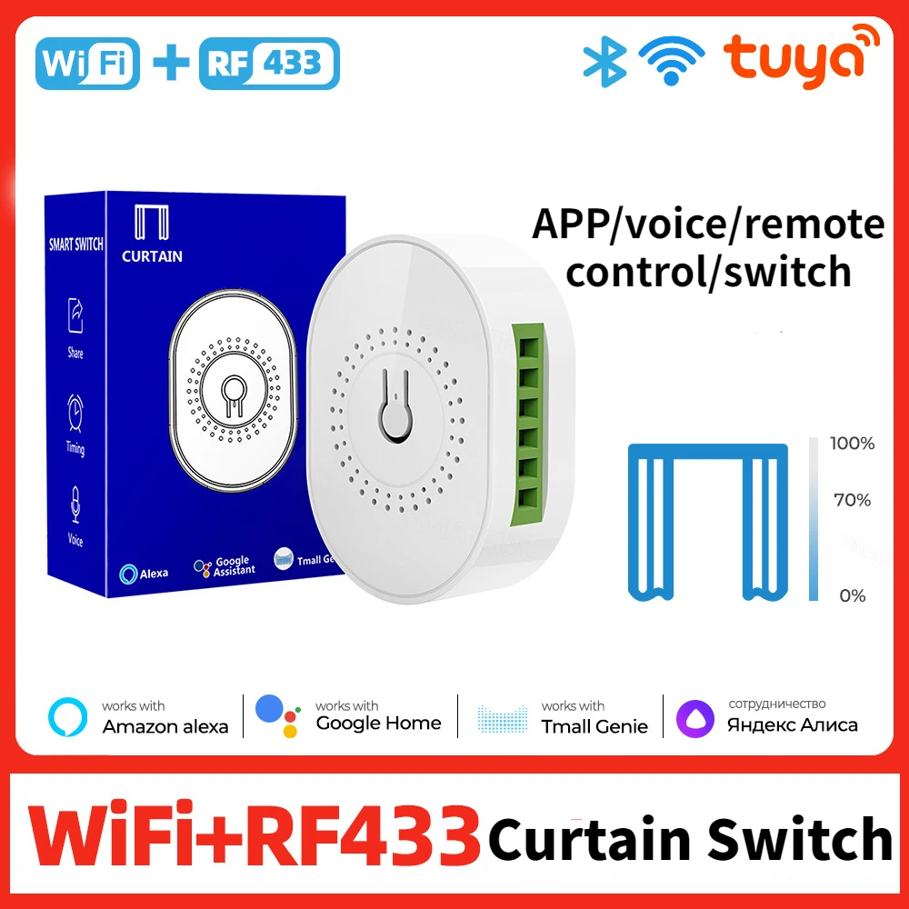 

Tuya WiFi Mini Smart Switch RF433MHz Blind Curtain Module Relay Breaker DIY Electric Roller Shutter Window Smart Life Home Alexa