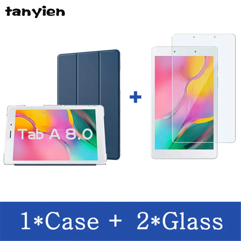 Tablet Case For Samsung Galaxy Tab A 8.0 2019 SM-T290 SM-T295 T290 T295 Trifold Stand Magnetic Smart Cover + Tempered Glass