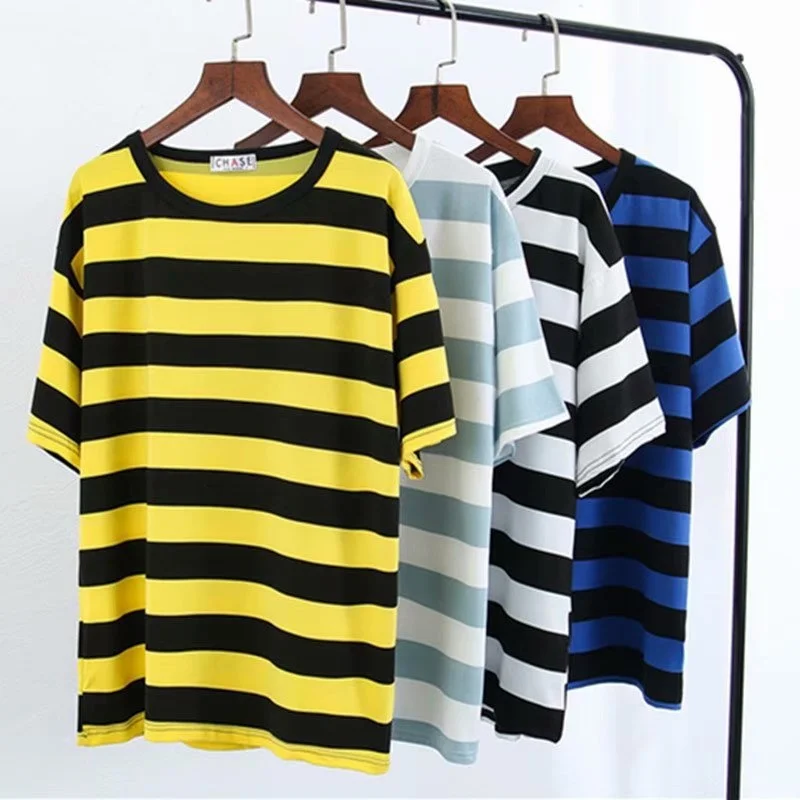 

Summer Cotton T-shirt Men Fashion Casual T Shirt Oversize Stripe Anime Clothes Japanese Streetwear With Short Sleeves Grinch