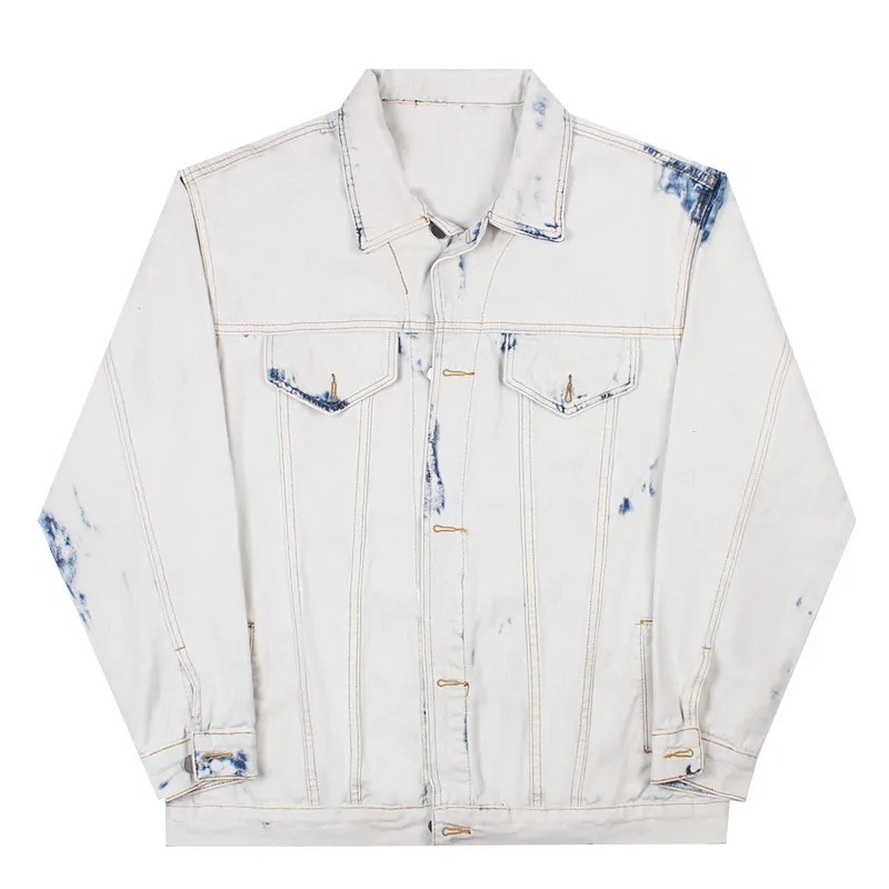 

Vintage Tie-dye Denim Jacket Women Loose Casual Outwear Spring Autumn Streetwear Fashion Lapel Long Sleeves Jeans Jackets Female