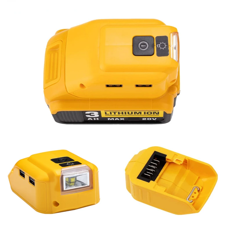 Фото Оригинальный сменный преобразователь источника питания DCB090 для Dewalt, 20 в, макс. 18 в, адаптер аккумулятора с двойным USB, 12 В постоянного тока, св... №4
