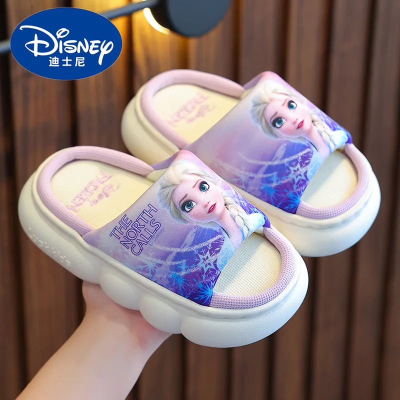 Детские льняные тапочки Disney обувь для улицы и дома девочек с принтом Холодное