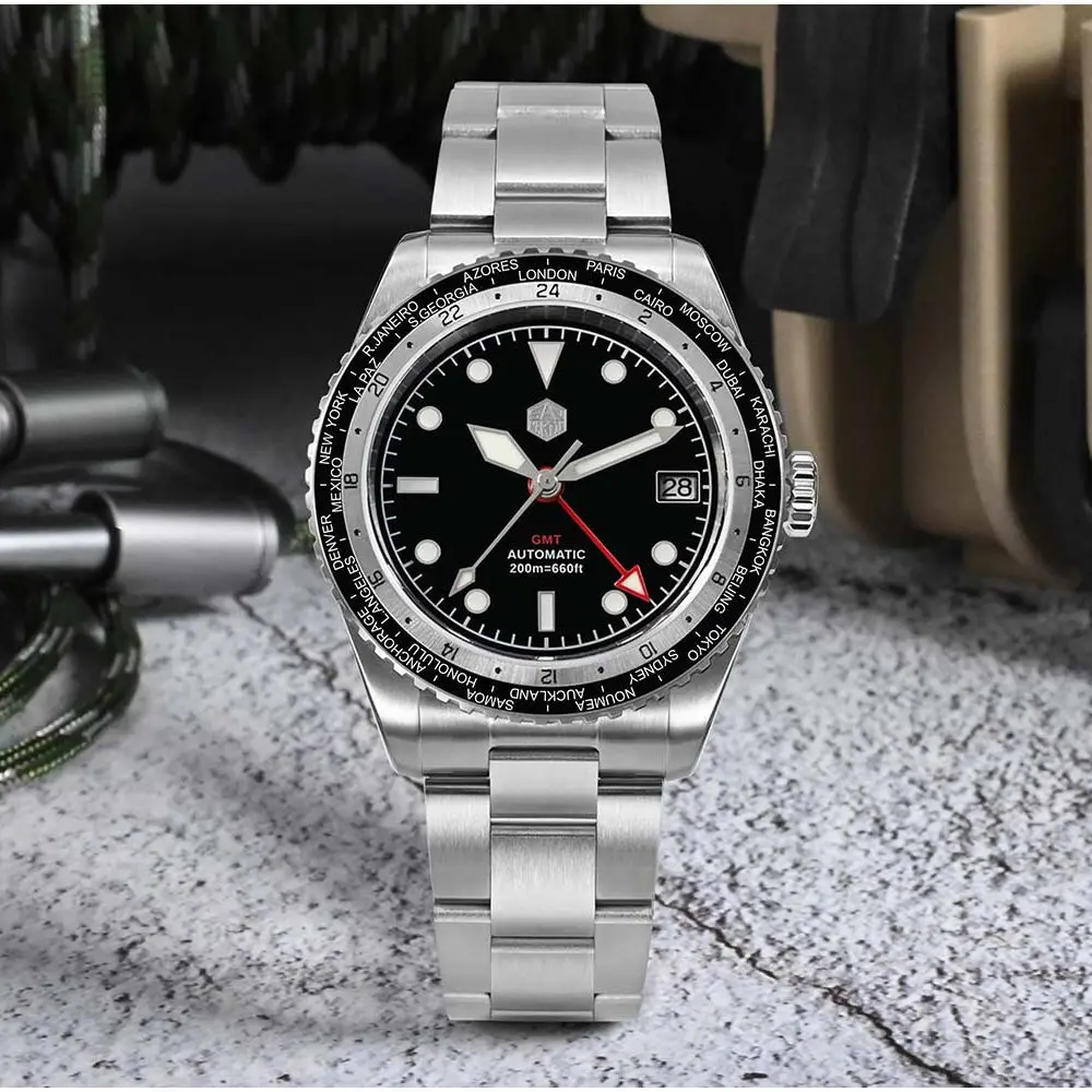 

San Martin New Automatic Mechanical Watch For Men Luxury Sports Diving Japan NH34 GMT Business Sapphire 20Bar Waterproof 2023