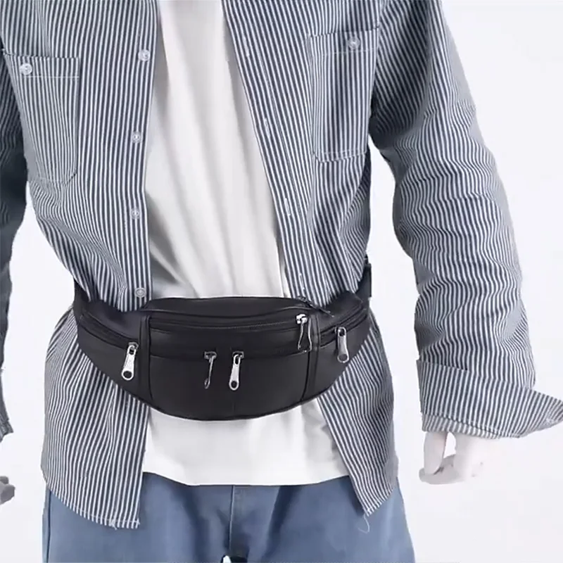 Genuine Leather Waist Bag for Men Fanny Pack Waterproof Running Cycling Crossbody  Multifunctional Sports Travel Bags Coin Purse