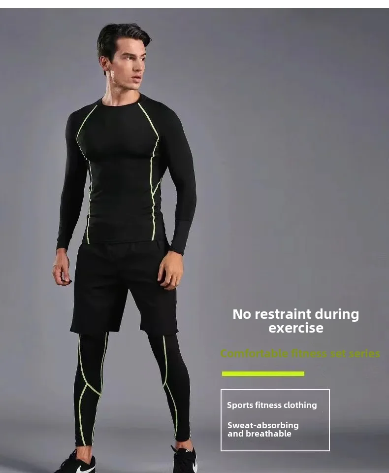 Мужской костюм для фитнеса боди быстросохнущая одежда с длинными рукавами бега