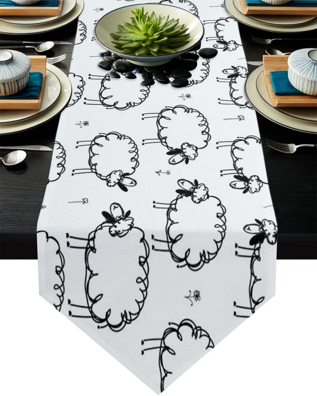 

Sheep Meadow Lines Modern Tablecloth Home Party Wedding Table Decor Table Runners For Kitchen Dinner Table Runners