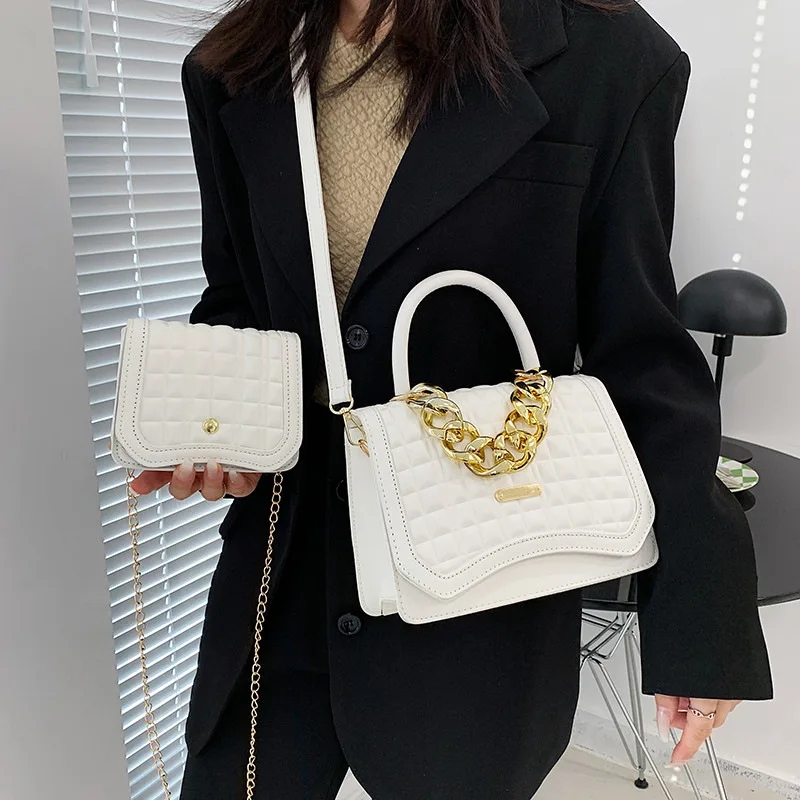 

Women Composite Bag PU Leather Diamond Lattice Shoulder Bag with Purse Lady Casual Metal Chain Luxury Brand Designer Handbags