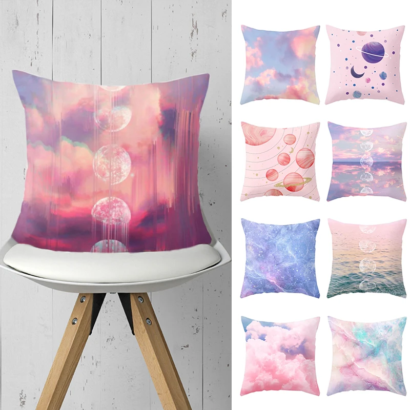 

45X45CM New Nordic Sky Clouds Peach Skin Cushion Cases Cute Creative Pink Patterns Pillows Case Decorative Household Supplies