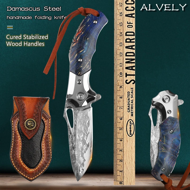 

Handmade Damascus steel folding knife pocket outdoor camping hiking tactical self-defense survival EDC multi-functional art tool