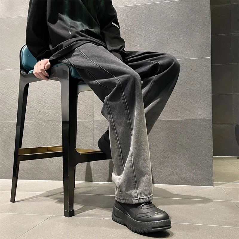 Blue Black Baggy Jeans Men Fashion Retro Gradient Straight Jeans Men Japanese Streetwear Hip-hop Loose Denim Pants Mens Trousers