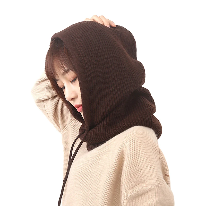 

Women Cashmere Wool Hats Bib One Female Winter Thick Knitted Skullies Version Cap Earmuffs Collar Soft Warm Beanies Hooded Scarf