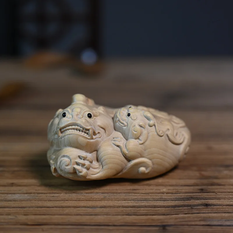 

Φ Fu Lu Pixiu литературные игроки, ручные кусочки чайного столика, украшение для домашних животных, деревянные поделки