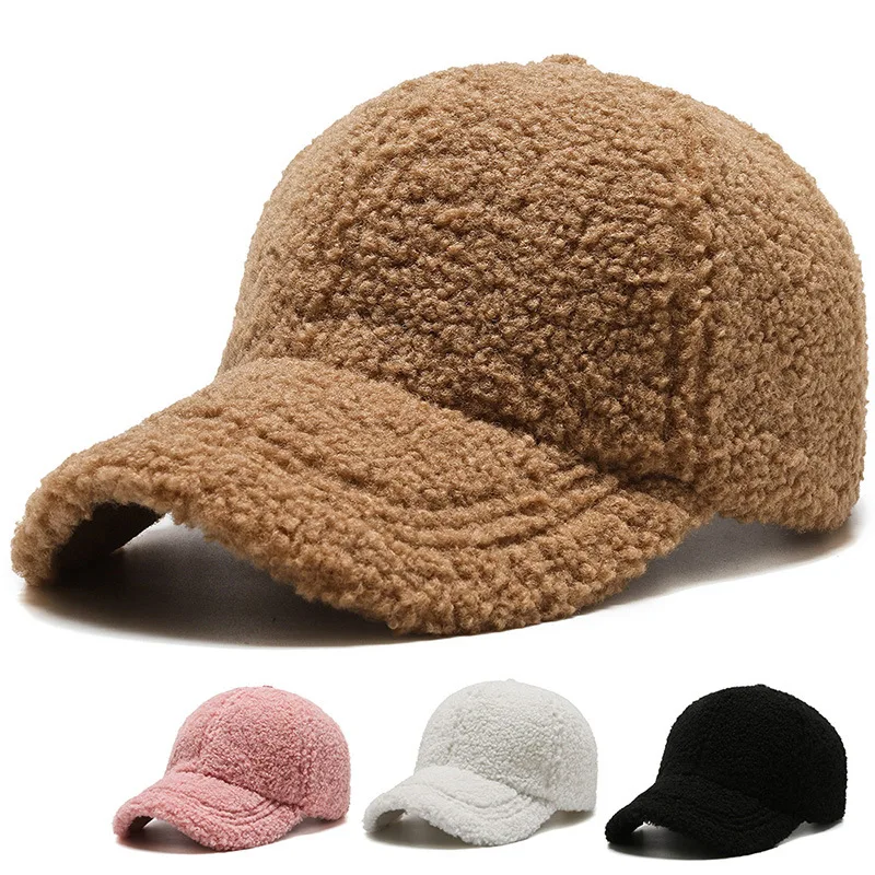 

Light Board Lamb Wool Hat Women's Korean Style Tide Cap Teddy Fleece Thickened Warm Baseball Cap Gorras De Béisbol шляпа 2023