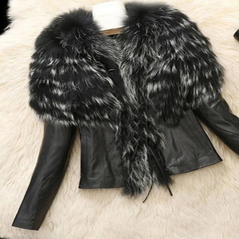 

2023 Autumn Winter Women's Faux Fur Coat Jacket Female Slim Fit PU Leather Fur Coats Fluffy Outerwear Jackets