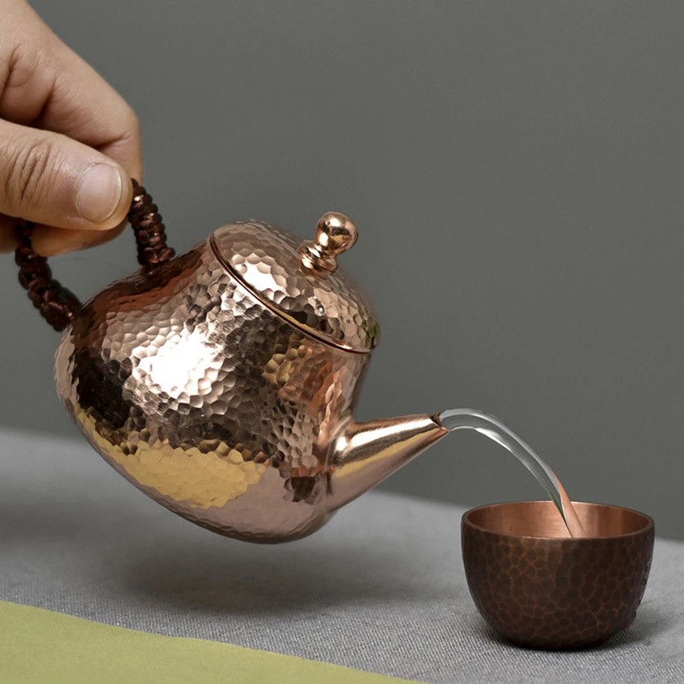 

200ML Small Pure Copper Teapot Retro Mini Bubble Tea Pot Pure Handmade Copper Kettle Handle Play Pot