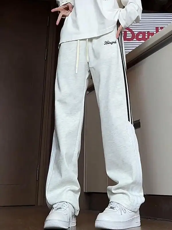 Осенние новые спортивные прямые повседневные брюки в полоску мужские свободные