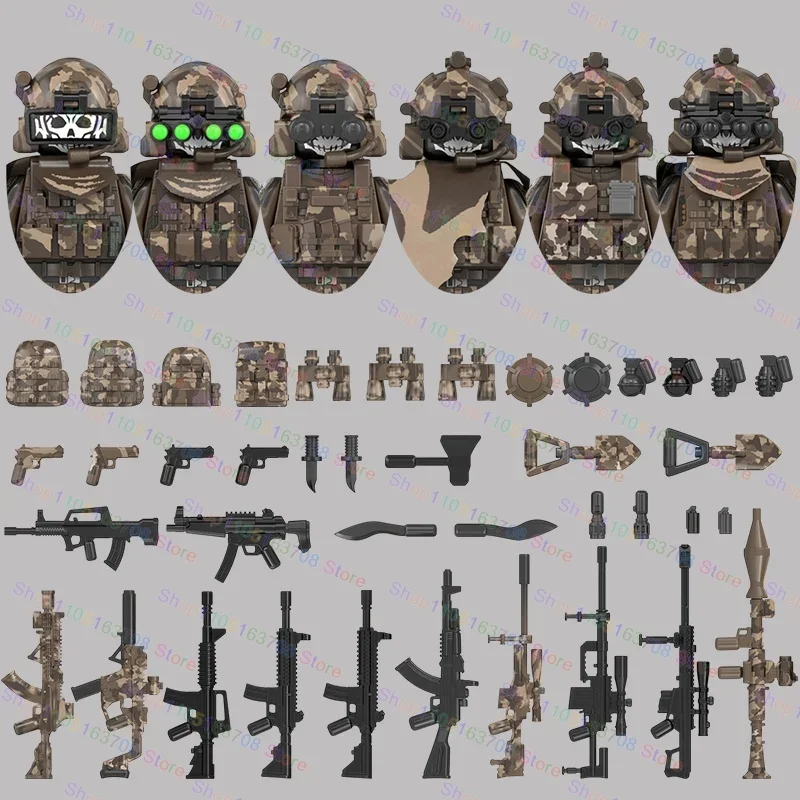 Фото MOC военные солдаты, фигурки кукол, строительные блоки, аксессуары, модель в сборе, игрушки, подарки на Хэллоуин WM6147 WM6168 WM6169 №3
