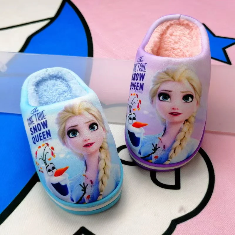 Хлопковые тапочки для маленьких девочек с мультяшным принтом Холодное сердце