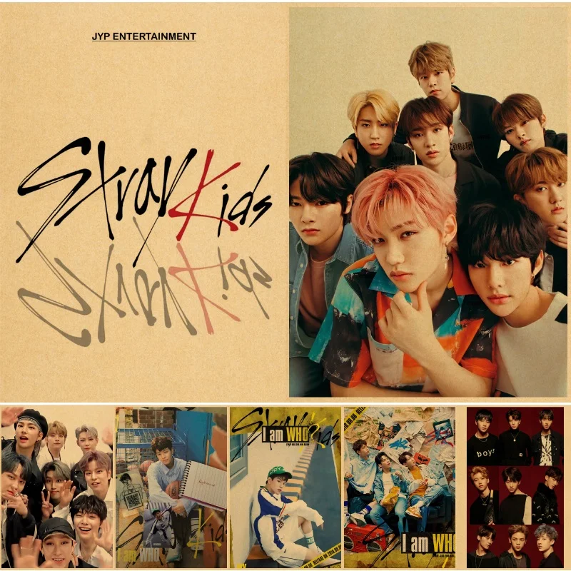 Ретро-постер Vintage Korean Kpop Stray Kids Cartoon Kraft Paper для декора дома и комнаты