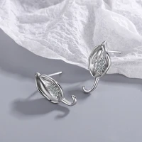 korean vintage leaf inlaid zircon stud earrings for women fashion simple wedding party earrings 2022 fashion jewelry accessories