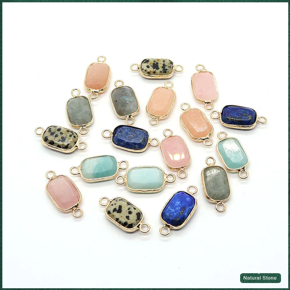 

Rectangular Double Hole Connector Natural Stone Pendant 11x24mm Diy Charms for Jewelry Making Women's Necklace Earrings Charm