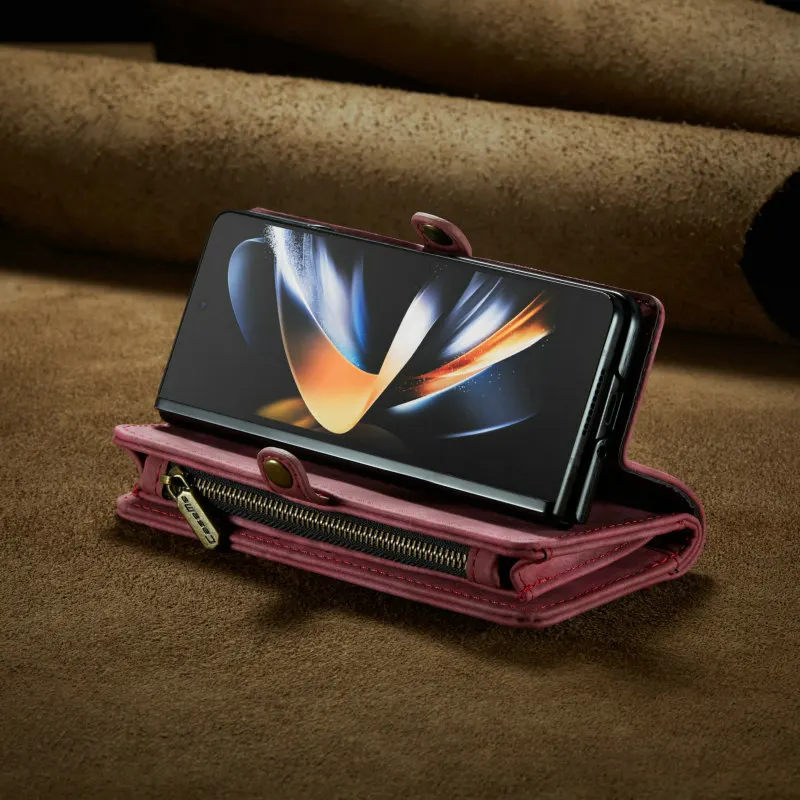 CaseMe 2022 Z Fold 4 Case For Galaxy Z Fold 4 Zipper 5 Card Slots Cash Purse Wallet Flip Case For Samsung Galaxy Z Fold 4 Case