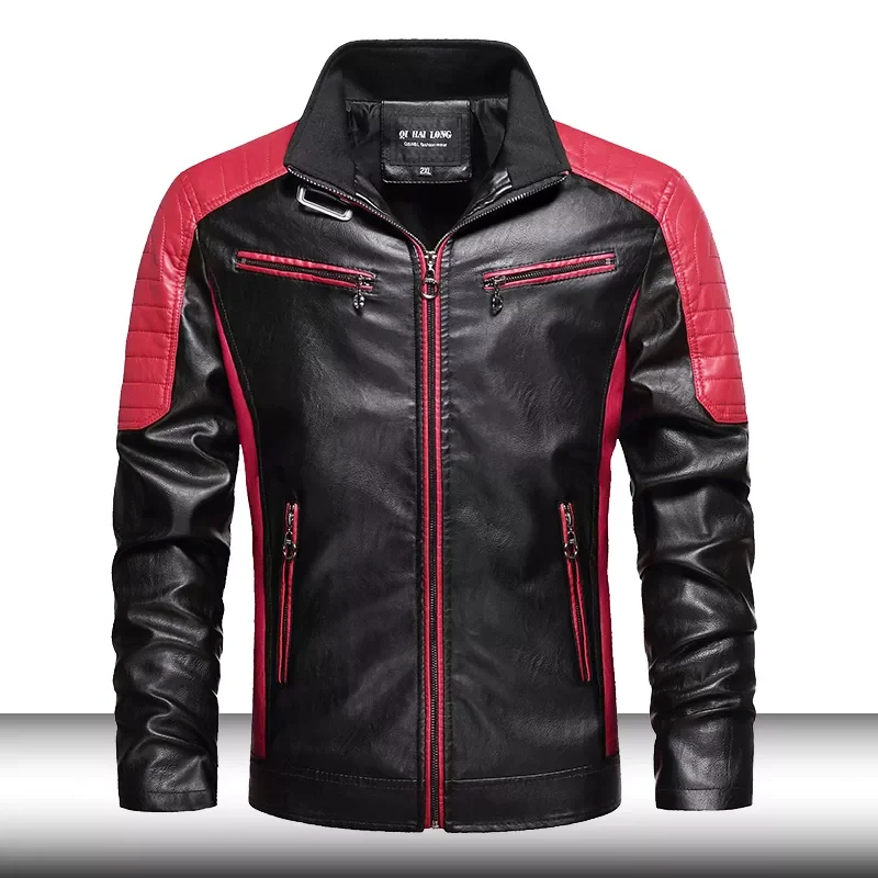 

Men Slim Fit Retro Motorcyacle Jacket 2021 Men's Fashion Stand Collar Quality Bomber Leather Jacket Coat Pu Biker Outwear Ma