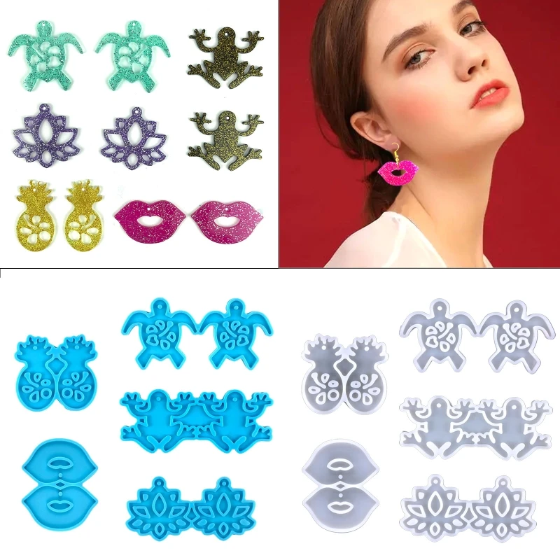 

R3MC Shiny Frog Turtle Shape Earrings Mould Silicone Epoxy Resin Molds DIY Necklace Jewellery Making Keychain Decoration