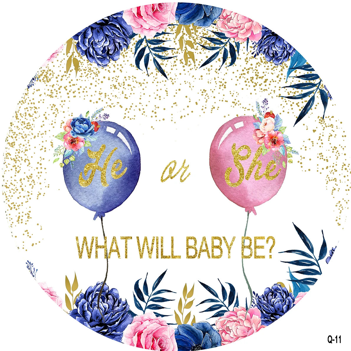 

Blue and Pink Gender Reveal Decorations Circle Backdrop for Party Round Banner Floral Navy Blush Boy or Girl Baby Shower Cover