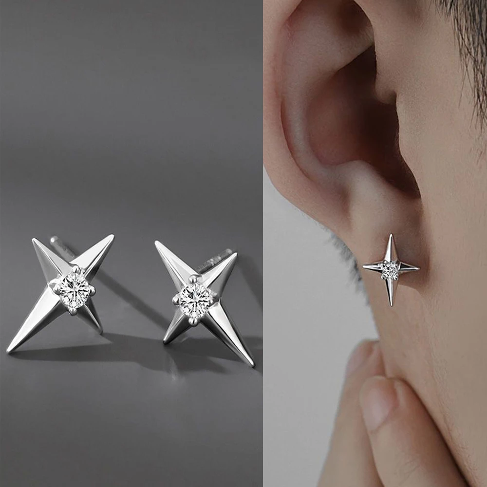

Punk Zircon Starburst Cross Earrings for Teens Unique Design Simple Earrings for Women Man Hip hop Street Dance Jewelry