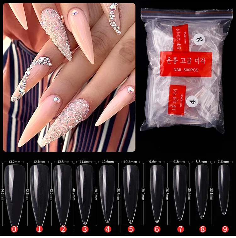 

500Pcs False Nail Tips Design Fake Gel Extension Full Cover Sculpted Stiletto Coffin Manicure Accessories