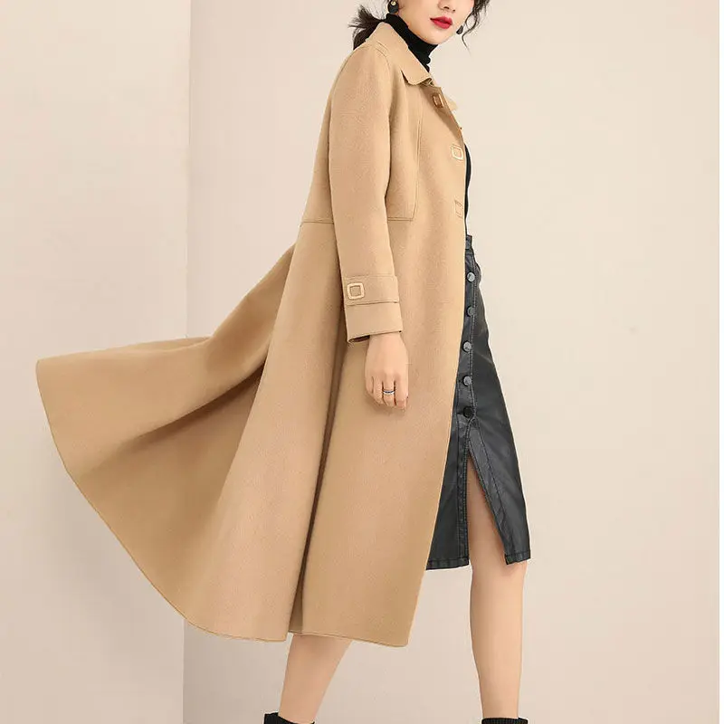 Double-Faced Coat Womens New Wool Ladies Tops Slim Spring Autumn 2022 Medium Long Chic Jackets Clothes Cashmere Woolen Outerwear