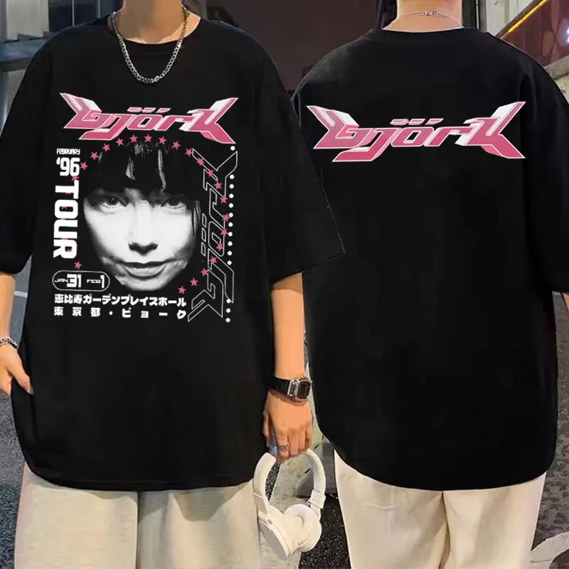 

Bjork Japanese Tour 1996 Music Album Double Sided Print T-shirt Men Women Oversized Street Vintage Tshirt Men's Hip-Hop T Shirt