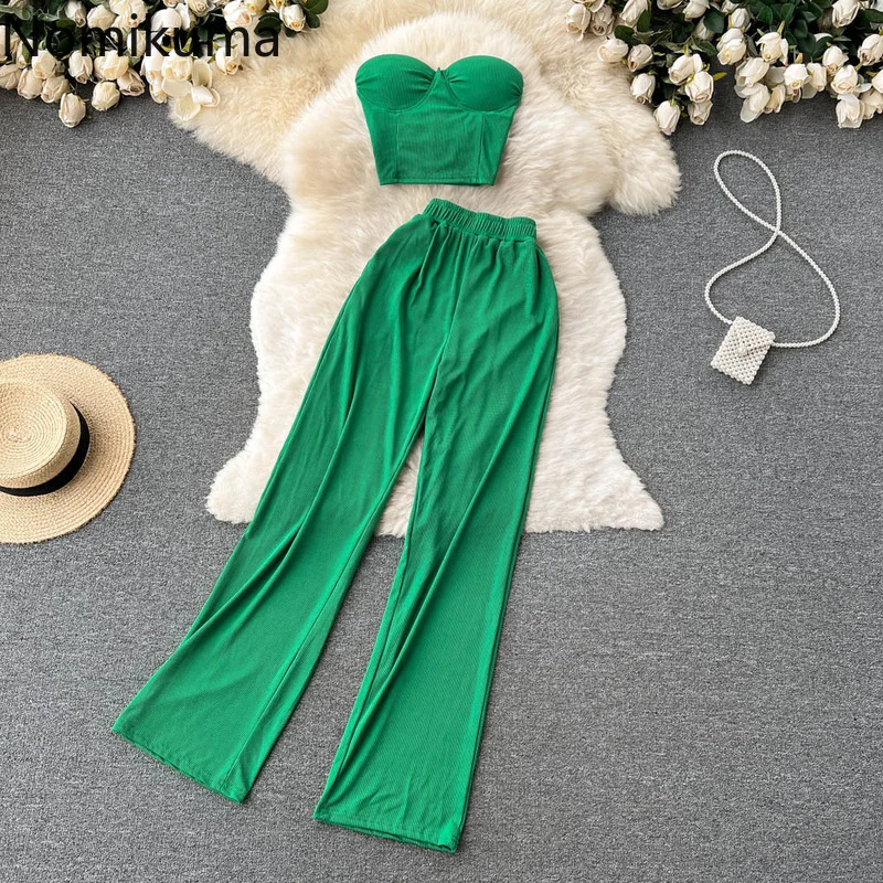 

Комплект из двух предметов Nomikuma для женщин, летний простой модный элегантный комплект без рукавов, с открытыми плечами и высокой талией