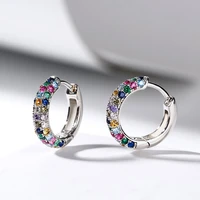 colorful zircon circle hoop earrings for women men punk trendy 925 silver needle party accessories fashion jewelry gift