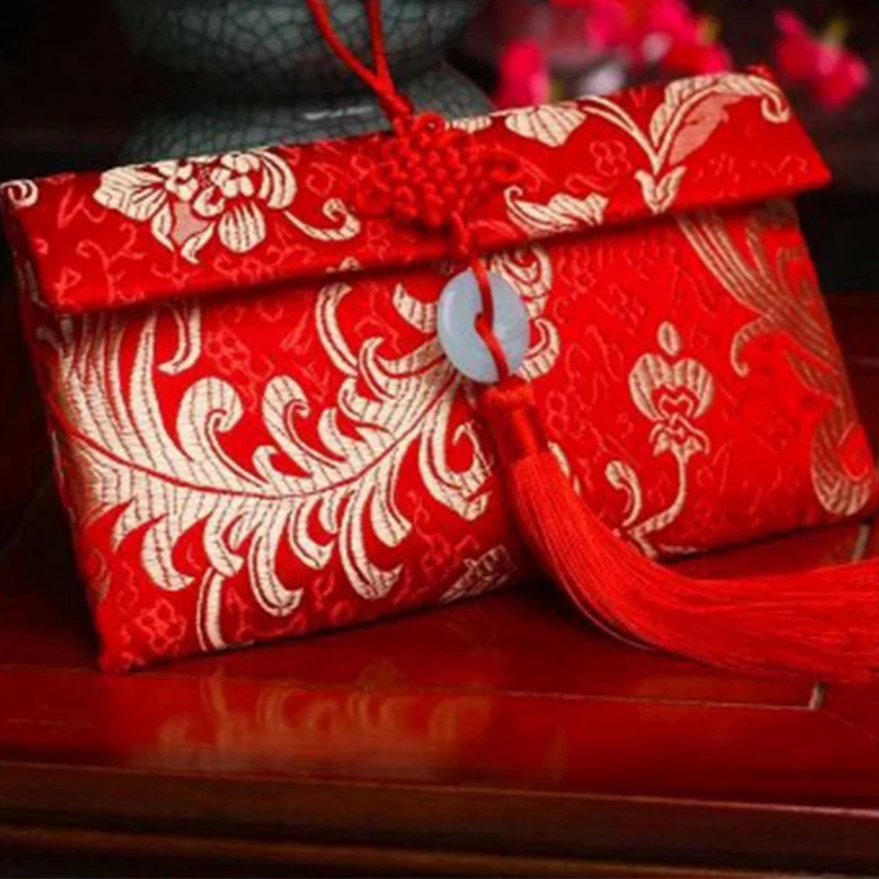 

2022 дизайнерский красный конверт с кисточками в китайском стиле, карман с несколькими узорами, традиционный новогодний красный пакет, сумка ...