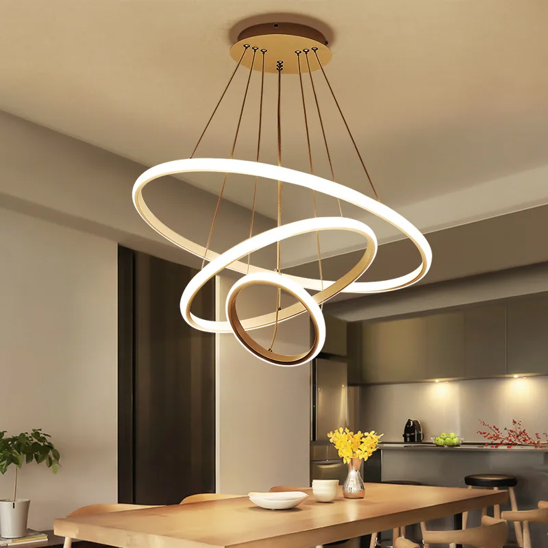 

Led Art Chandelier Children's Room Pendant Lamp Ceiling Light Decor Nordic Round Ring Modern Brown Home Indoor Hanging Fixture